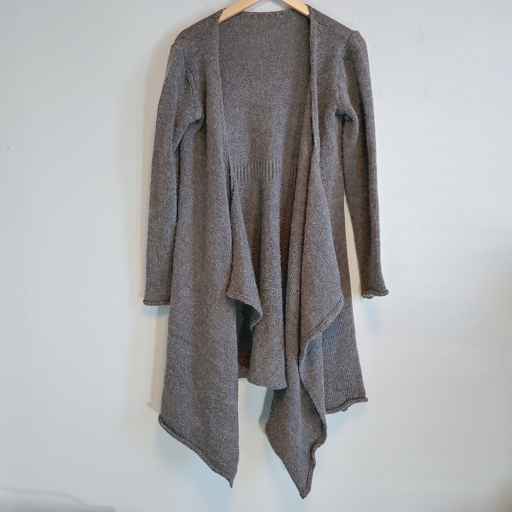 Cozy Gray Mohair Wool Acrylic Made in Italy Cozy Open Waterfall Cardigan Sz M/L